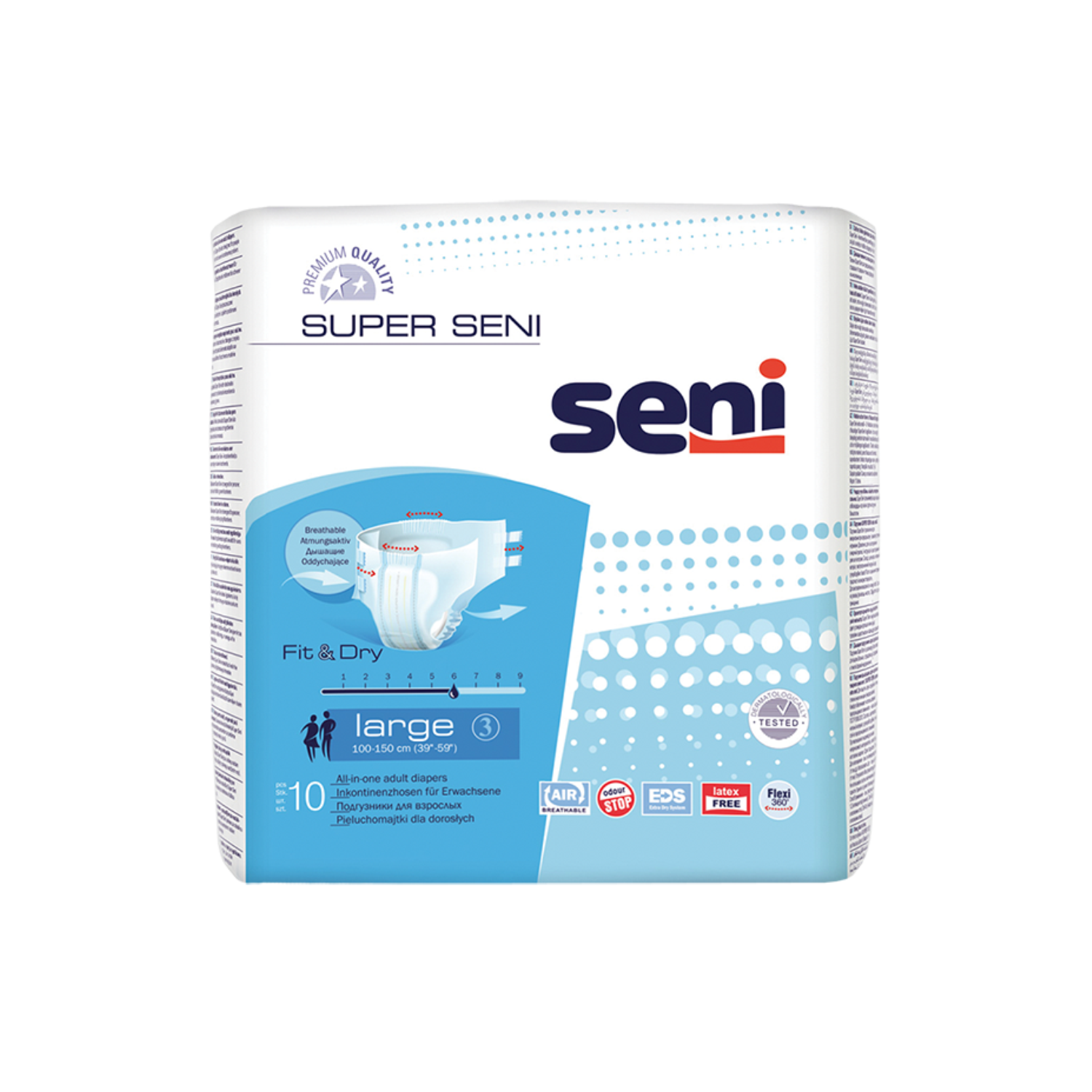 Подгузники дышащие для взрослых товарного знака seni: Super Seni, резмер large по 10 шт. в п/уп
